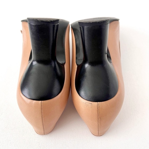 CHANEL | Vintage Beige & Black Leather Cap Toe Square Pumps Bow Logo EU 37.5 - Picture 14 of 16